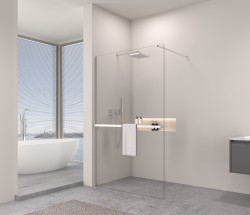 Erga Paris, sprchová zástěna Walk-In 50x200 cm s poličkou a ramínkem na ručníky, 8mm čiré sklo, chromový profil, ERG-V02-PARIS-050x200-CL-CR-BAR