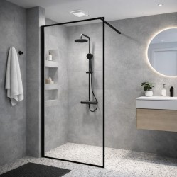 Erga Paris, sprchová zástěna Walk-In 60x200 cm v černém rámu, 8mm čiré sklo, černý profil, ERG-V02-PARIS-060x200-BF (ERG-V02-PARIS-060X200-BF)