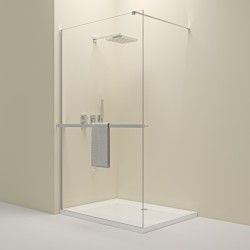 Erga Paris, sprchová zástěna Walk-In 70x200 cm s poličkou a ramínkem na ručníky, 8mm čiré sklo, chromový profil, ERG-V02-PARIS-070x200-CL-CR-BAR