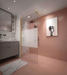 Erga Paris, sprchová zástěna Walk-In 90x200 cm, 8mm čiré/mléčné sklo, zlatý lesklý profil, ERG-V02-PARIS-090x200-MF-GD