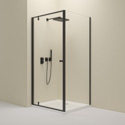 Erga Sydney, sprchový kout s 1-křídlými dveřmi 80(dveře) x 80(stěna) x 195 cm, 6mm čiré sklo, černý profil, (ERG-V02-SYDNEY-D080G080-BK)