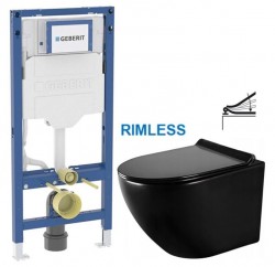 GEBERIT Duofix bez tlačítka + WC MEXEN LENA ČERNÁ Rimless + SEDÁTKO (111.300.00.6 ME01)
