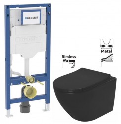 GEBERIT Duofix bez tlačítka + WC REA CARLO MINI RIMLESS ČIERNY MAT + SEDADLO (111.300.00.6 MM1)