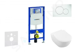 GEBERIT - Duofix Modul pro závěsné WC s tlačítkem Sigma01, alpská bílá + Villeroy Boch - WC a sedátko, DirectFlush, SoftClose, CeramicPlus (111.300.00.5 NI1)