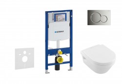 GEBERIT - Duofix Modul pro závěsné WC s tlačítkem Sigma01, lesklý chrom + Villeroy Boch - WC a sedátko, DirectFlush, SoftClose, CeramicPlus (111.300.00.5 NB2)