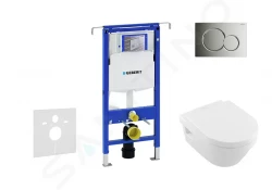 GEBERIT - Duofix Modul pro závěsné WC s tlačítkem Sigma01, lesklý chrom + Villeroy Boch - WC a sedátko, DirectFlush, SoftClose, CeramicPlus (111.355.00.5 NB2)