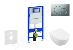 GEBERIT - Duofix Modul pro závěsné WC s tlačítkem Sigma01, matný chrom + Villeroy Boch - WC a sedátko, DirectFlush, SoftClose, CeramicPlus (111.300.00.5 NI3)
