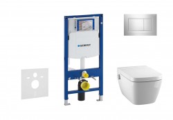 GEBERIT - Duofix Modul pro závěsné WC s tlačítkem Sigma30, lesklý chrom/chrom mat + Tece One - sprchovací toaleta a sedátko, Rimless, SoftClose (111.300.00.5 NT6)