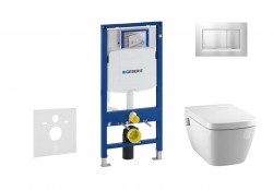 GEBERIT - Duofix Modul pro závěsné WC s tlačítkem Sigma30, matný chrom/chrom + Tece One - sprchovací toaleta a sedátko, Rimless, SoftClose (111.300.00.5 NT7)