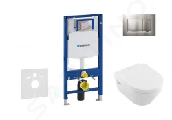 GEBERIT - Duofix Modul pro závěsné WC s tlačítkem Sigma30, matný chrom/chrom + Villeroy Boch - WC a sedátko, DirectFlush, SoftClose, CeramicPlus (111.300.00.5 NB7)