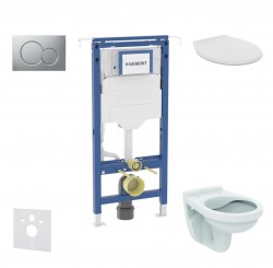 GEBERIT - Duofix Set předstěnové instalace, klozet Alpha se sedátkem, tlačítko Sigma01, matný chrom (SANI11CD2103)