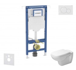 GEBERIT - Duofix Set předstěnové instalace, klozetu a sedátka Duravit D-Code, tlačítka Sigma01, Rimless, SoftClose, alpská bílá (SANI11CP3101)