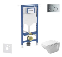 GEBERIT - Duofix Set předstěnové instalace, klozetu a sedátka Duravit D-Code, tlačítka Sigma01, Rimless, SoftClose, lesklý chrom (SANI11CP1100)