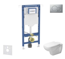 GEBERIT - Duofix Set předstěnové instalace, klozetu a sedátka Duravit D-Code, tlačítka Sigma01, Rimless, SoftClose, matný chrom (SANI11CP2100)