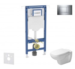 GEBERIT - Duofix Set předstěnové instalace, klozetu a sedátka Duravit D-Code, tlačítka Sigma30, Rimless, SoftClose, lesklý chrom/chrom mat (SANI11CP1102)