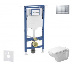 GEBERIT - Duofix Set předstěnové instalace, klozetu a sedátka Duravit D-Code, tlačítka Sigma30, Rimless, SoftClose, matný chrom/chrom (SANI11CP2101)