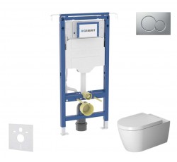 GEBERIT - Duofix Set předstěnové instalace, klozetu a sedátka Duravit ME by Starck, tlačítka Sigma01, Rimless, SoftClose, matný chrom (SANI11CP2103)
