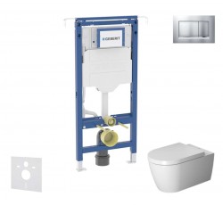 GEBERIT - Duofix Set předstěnové instalace, klozetu a sedátka Duravit ME by Starck, tlačítka Sigma30, Rimless, SoftClose, matný chrom/chrom (SANI11CP2104)