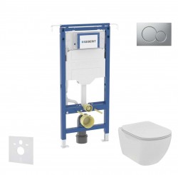 GEBERIT - Duofix Set předstěnové instalace, klozetu a sedátka Ideal Standard Tesi, tlačítka Sigma01, Rimless, SoftClose, matný chrom (SANI11CD2105)