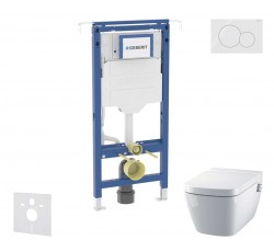 GEBERIT - Duofix Set předstěnové instalace, klozetu a sedátka Tece One, tlačítka Sigma01, Rimless, SoftClose, alpská bílá (SANI11CT3101)