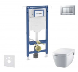GEBERIT - Duofix Set předstěnové instalace, klozetu a sedátka Tece One, tlačítka Sigma30, Rimless, SoftClose, matný chrom/chrom (SANI11CT2101)