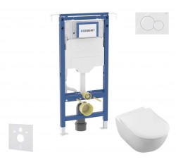 GEBERIT - Duofix Set předstěnové instalace, klozetu a sedátka Villeroy Boch, tlačítka Sigma01, DirectFlush, SoftClose, CeramicPlus, lesklý chrom (SANI11CK1100)