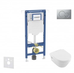 GEBERIT - Duofix Set předstěnové instalace, klozetu a sedátka Villeroy Boch, tlačítka Sigma01, DirectFlush, SoftClose, CeramicPlus, matný chrom (SANI11CK2109)