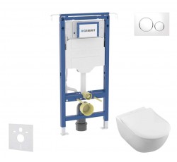 GEBERIT - Duofix Set předstěnové instalace, klozetu a sedátka Villeroy Boch, tlačítka Sigma20, DirectFlush, SoftClose, CeramicPlus, bílá/lesklý chrom (SANI11CK3114)