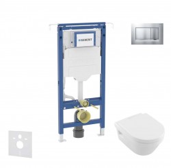 GEBERIT - Duofix Set předstěnové instalace, klozetu a sedátka Villeroy Boch, tlačítka Sigma20, DirectFlush, SoftClose, CeramicPlus, matný chrom/chrom (SANI11CK2115)