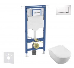 GEBERIT - Duofix Set předstěnové instalace, klozetu a sedátka Villeroy Boch, tlačítka Sigma30, DirectFlush, SoftClose, CeramicPlus, bílá/lesklý chrom (SANI11CK3116)