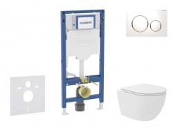 GEBERIT - Duofix Set předstěnové instalace, kompaktního klozetu Oudee Vortex a sedátka softclose, tlačítko Sigma20, bílá/pozlacená (SANI11CA3165B)