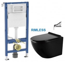 GEBERIT DuofixBasic bez tlačítka + WC MEXEN LENA ČERNÁ Rimless + SEDÁTKO (458.103.00.2 X ME01)