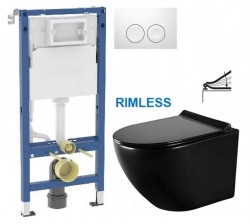 GEBERIT DuofixBasic s bílým tlačítkem DELTA21 + WC MEXEN LENA ČERNÁ Rimless + SEDÁTKO (458.103.00.2 21BI ME01)