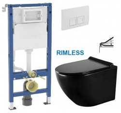 GEBERIT DuofixBasic s bílým tlačítkem DELTA50 + WC MEXEN LENA ČERNÁ Rimless + SEDÁTKO (458.103.00.2 50BI ME01)