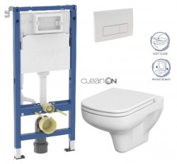 GEBERIT DuofixBasic s bílým tlačítkem DELTA51 + WC CERSANIT CLEANON COLOUR + SEDÁTKO (458.103.00.2 51BI CN1)