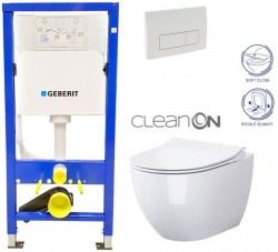 GEBERIT DuofixBasic s bílým tlačítkem DELTA51 + WC CERSANIT ZEN CLEANON + SEDÁTKO (458.103.00.1 51BI HA1)