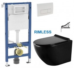 GEBERIT DuofixBasic s bílým tlačítkem DELTA51 + WC MEXEN LENA ČERNÁ Rimless + SEDÁTKO (458.103.00.2 51BI ME01)