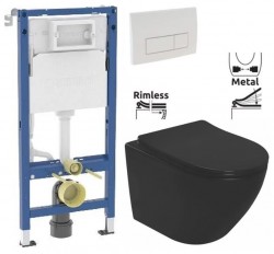 GEBERIT DuofixBasic s bílým tlačítkem DELTA51 + WC REA CARLO MINI RIMLESS ČIERNY MAT + SEDADLO (458.103.00.2 51BI MM1)