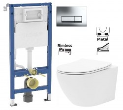 GEBERIT DuofixBasic s chromovým tlačítkem DELTA51 (458.103.00.2 51CR CF1)+ WC REA Carlo Flat Mini Rimless + SEDÁTKO (458.103.00.2 51CR CF1)