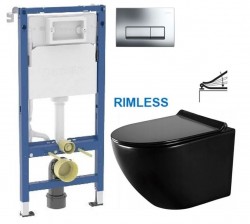 GEBERIT DuofixBasic s chromovým tlačítkem DELTA51 (458.103.00.2 51CR ME01)+ WC MEXEN LENA ČERNÁ Rimless + SEDÁTKO (458.103.00.2 51CR ME01)