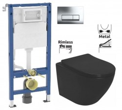 GEBERIT DuofixBasic s chromovým tlačítkem DELTA51 (458.103.00.2 51CR MM1)+ WC REA CARLO MINI RIMLESS ČIERNY MAT + SEDADLO (458.103.00.2 51CR MM1)