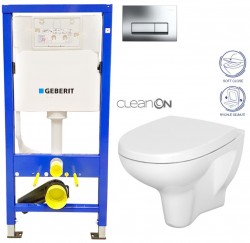 GEBERIT DuofixBasic s chromovým tlačítkem DELTA51 + WC CERSANIT ARTECO CLEANON + SEDÁTKO (458.103.00.1 51CR AT1)