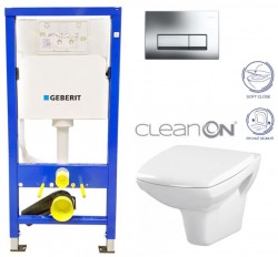 GEBERIT DuofixBasic s chromovým tlačítkem DELTA51 + WC CERSANIT CLEANON CARINA + SEDÁTKO (458.103.00.1 CA2)