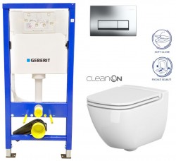 GEBERIT DuofixBasic s chromovým tlačítkem DELTA51 + WC CERSANIT CLEANON CASPIA + SEDÁTKO (458.103.00.1 CP1)