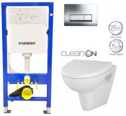 GEBERIT DuofixBasic s chromovým tlačítkem DELTA51 + WC CERSANIT CLEANON PARVA + SEDÁTKO (458.103.00.1 PA1)