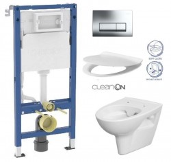 GEBERIT DuofixBasic s chromovým tlačítkem DELTA51 + WC CERSANIT CLEANON PARVA + SEDÁTKO (458.103.00.2 PA2)
