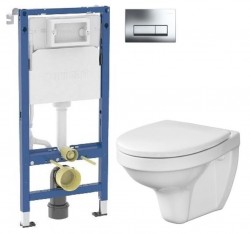 GEBERIT DuofixBasic s chromovým tlačítkem DELTA51 + WC CERSANIT DELFI + SEDÁTKO (458.103.00.2 51CR DE1)