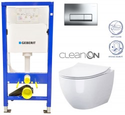 GEBERIT DuofixBasic s chromovým tlačítkem DELTA51 + WC CERSANIT ZEN CLEANON + SEDÁTKO (458.103.00.1 HA1)