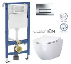 GEBERIT DuofixBasic s chromovým tlačítkem DELTA51 + WC CERSANIT ZEN CLEANON + SEDÁTKO (458.103.00.2 HA1)