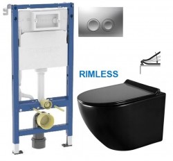 GEBERIT DuofixBasic s matným tlačítkem DELTA21 + WC MEXEN LENA ČERNÁ Rimless + SEDÁTKO (458.103.00.2 21MA ME01)